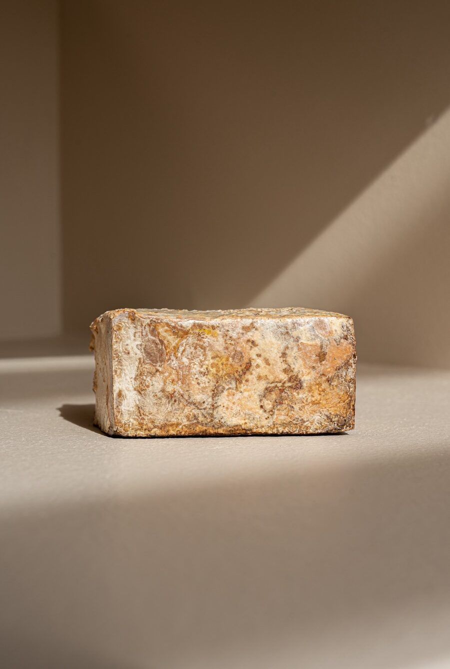 A grown mycelium block in afternoon light